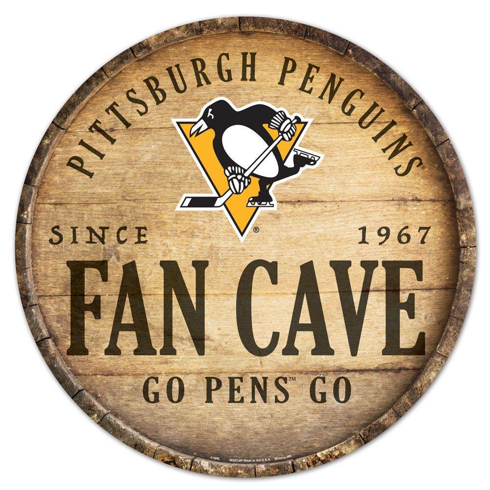 Pittsburgh Penguins Wood Sign 14 Inch Round Barrel Top - ToylandEU