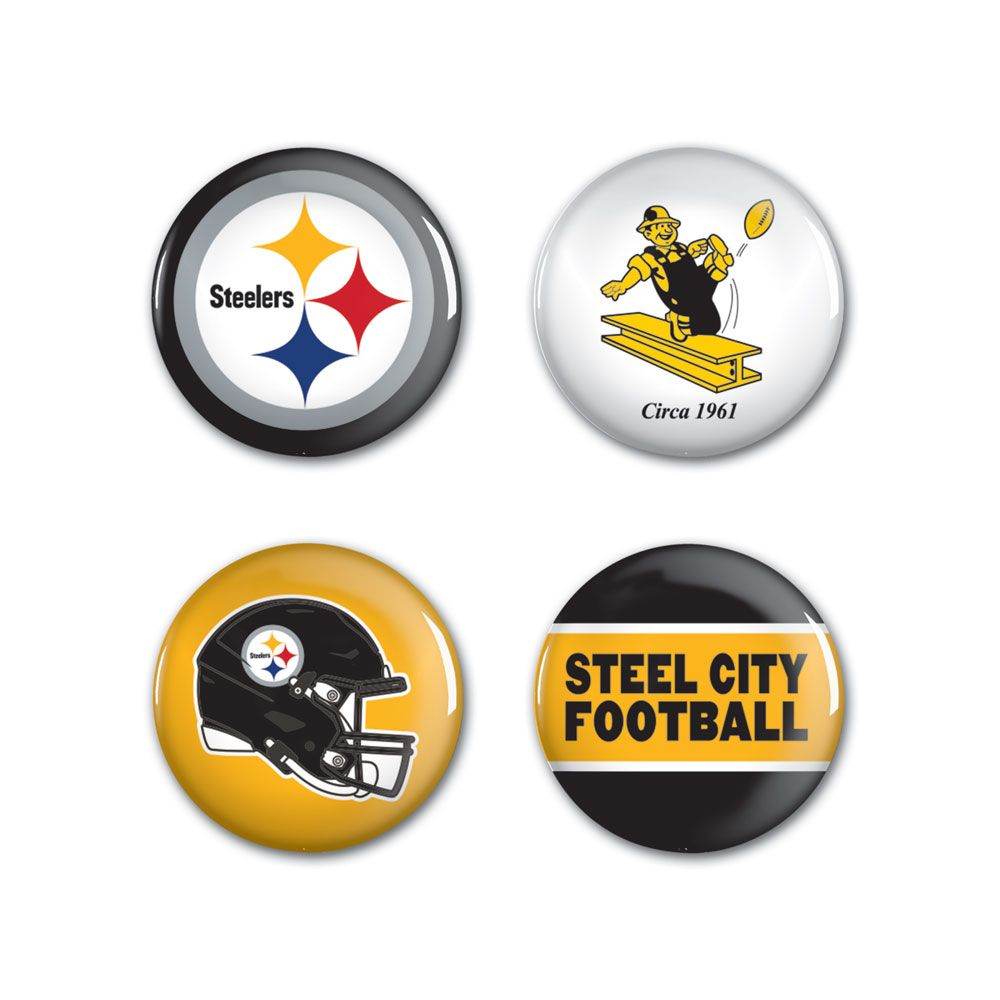 Pittsburgh Steelers Four Pack Buttons With Logos Slogans - ToylandEU