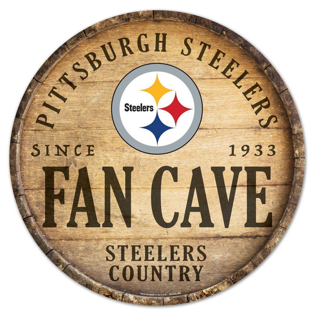 Pittsburgh Steelers Wood Round Barrel Top Sign 14 Inch - ToylandEU