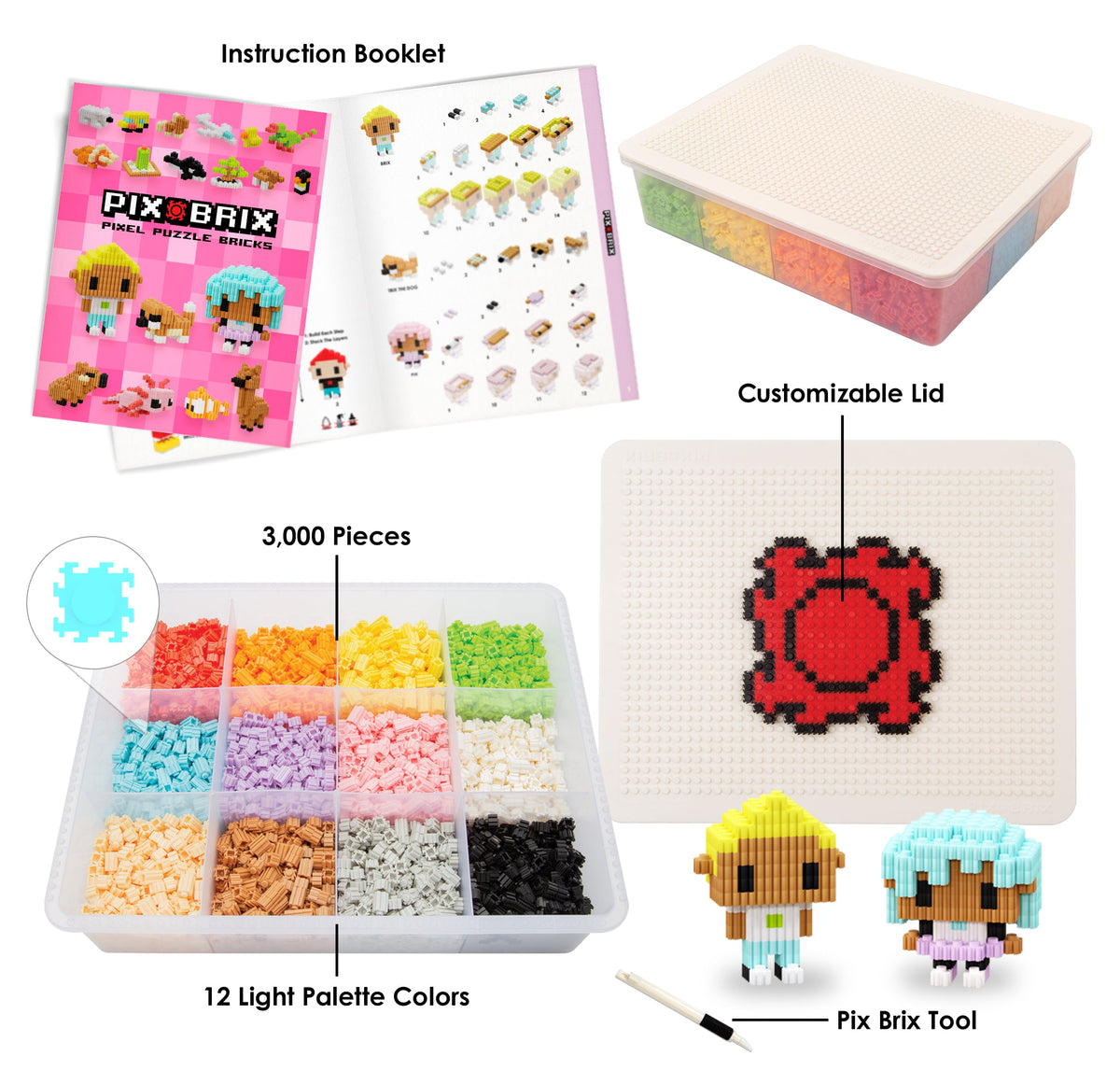 Pix Brix Building Bricks | 3000 Pieces Light Palette | Toylandeu™