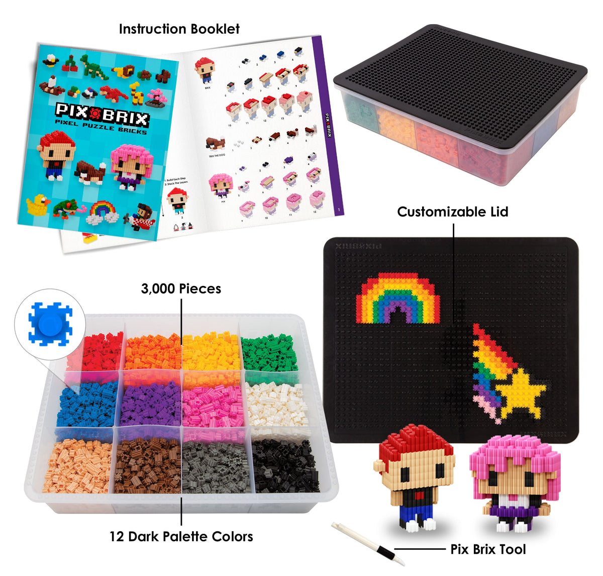 Pix Brix Building Bricks | 3000pc Dark Set | Toylandeu™