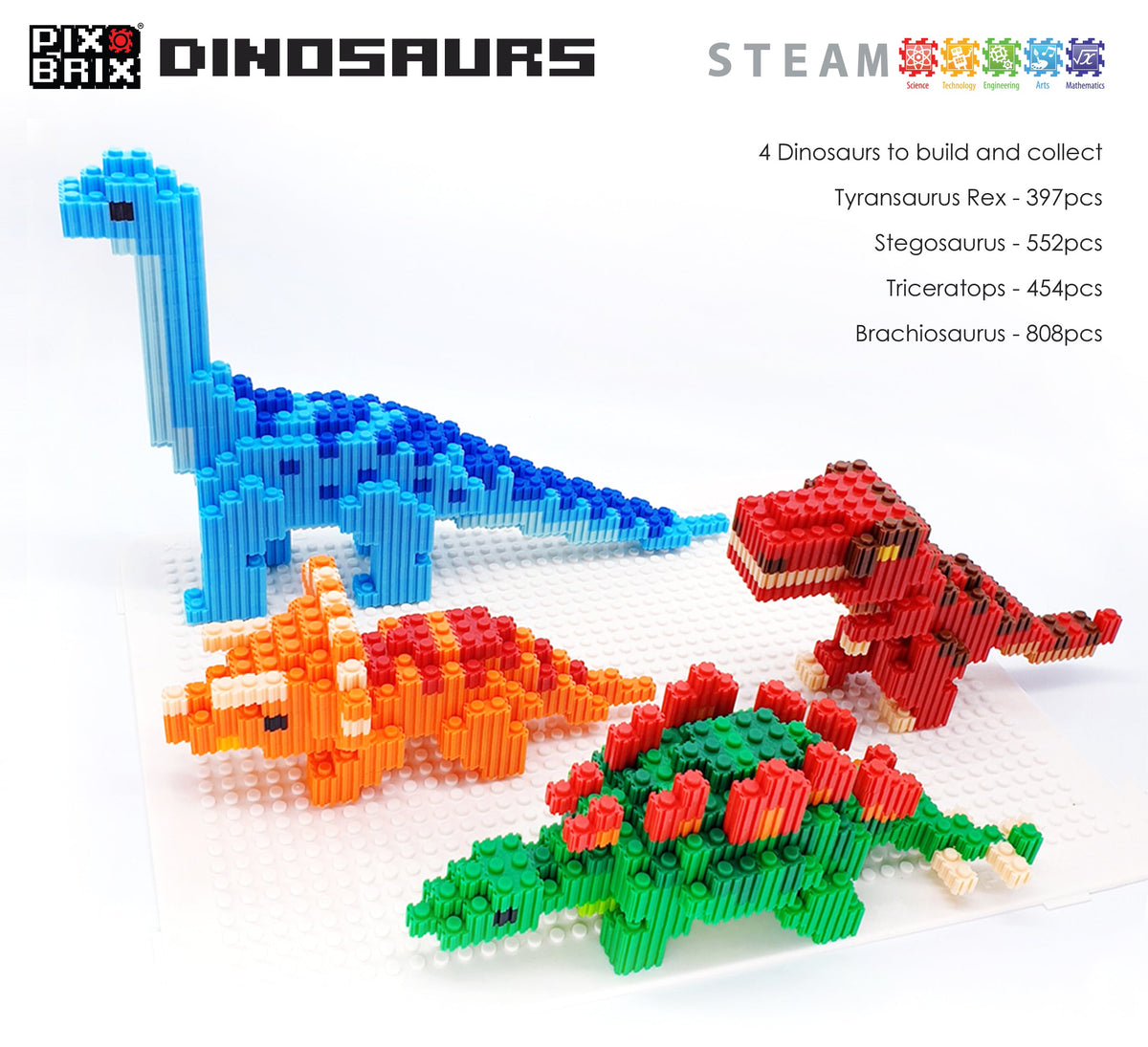 Pix Brix Triceratops | 454 Piece Pixel Bricks | Toylandeu™