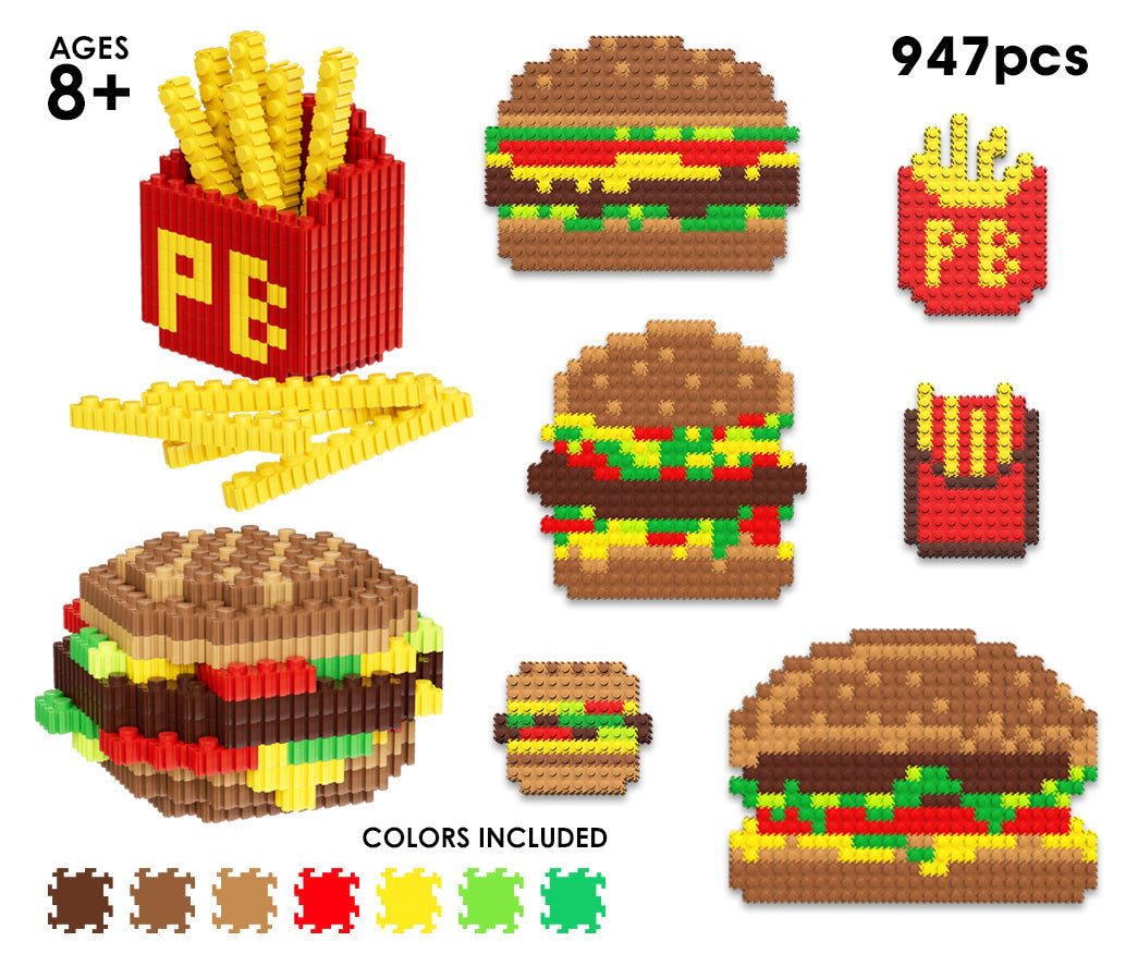 Pixel Building Blocks | 947 Pieces Hamburger Set | Toylandeu™