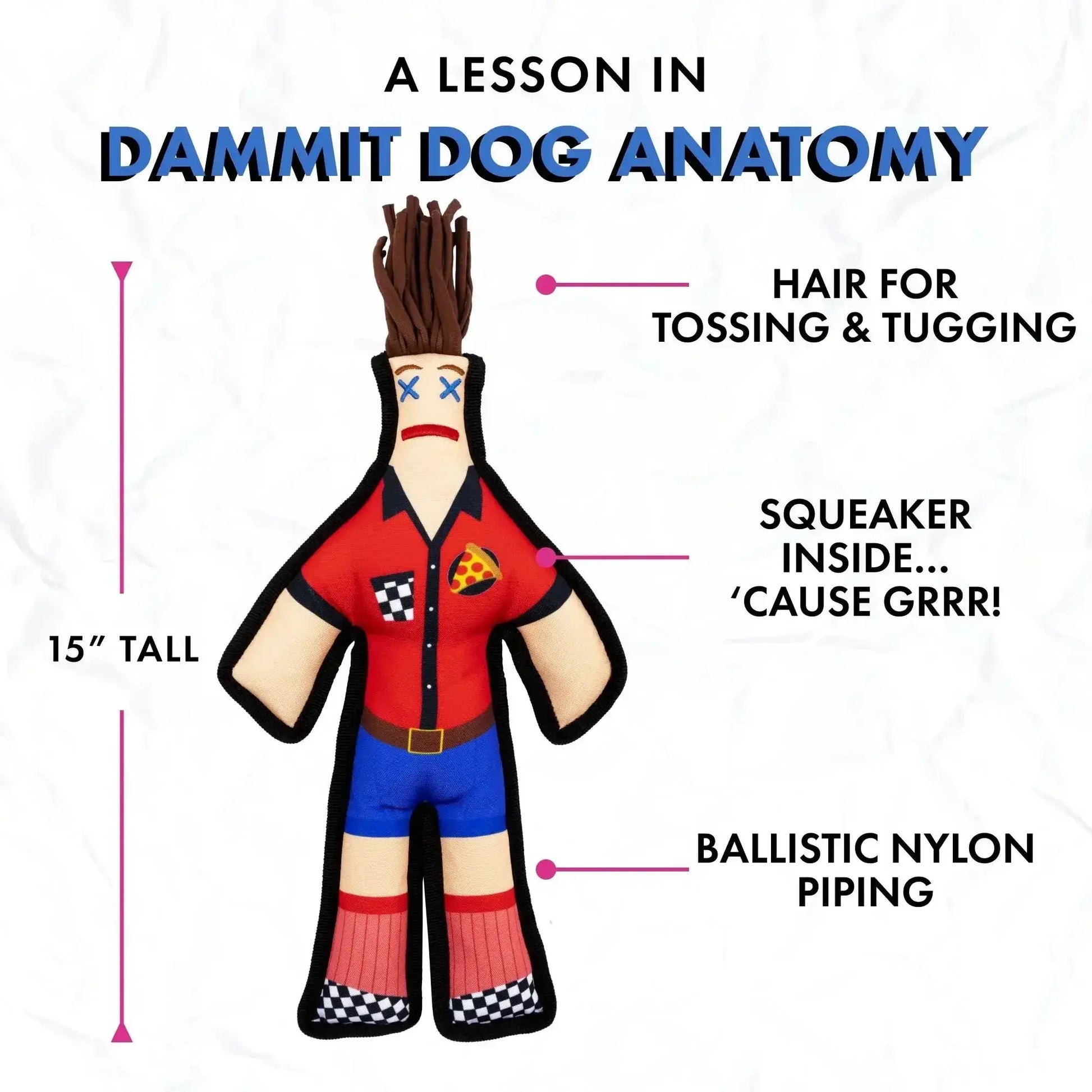 Pizza Guy Squeaky Chew Toy - Dammit Dolls