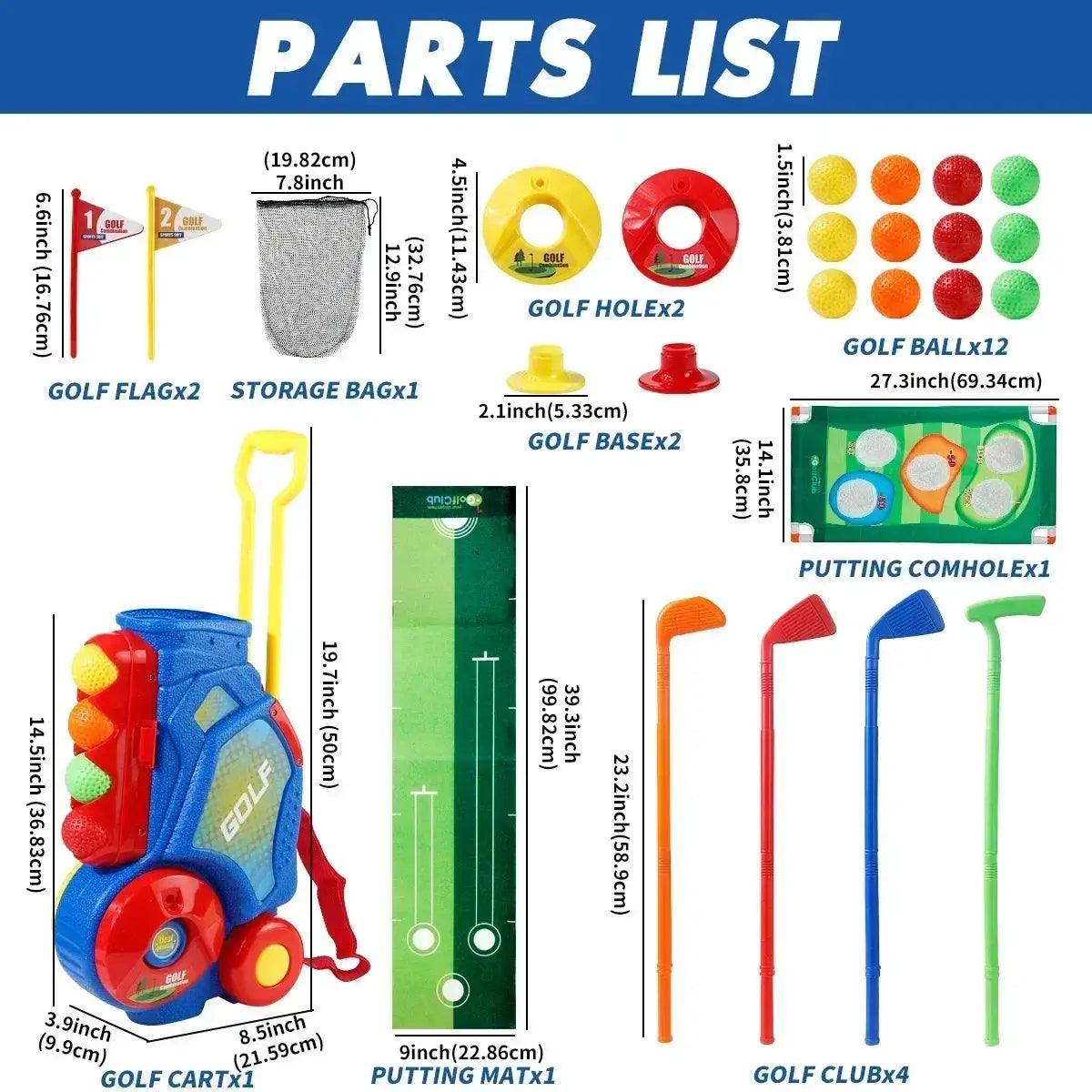  Plastic Golf Toy Set 14.5in Cart With Strap Blue -  ToylandEU™