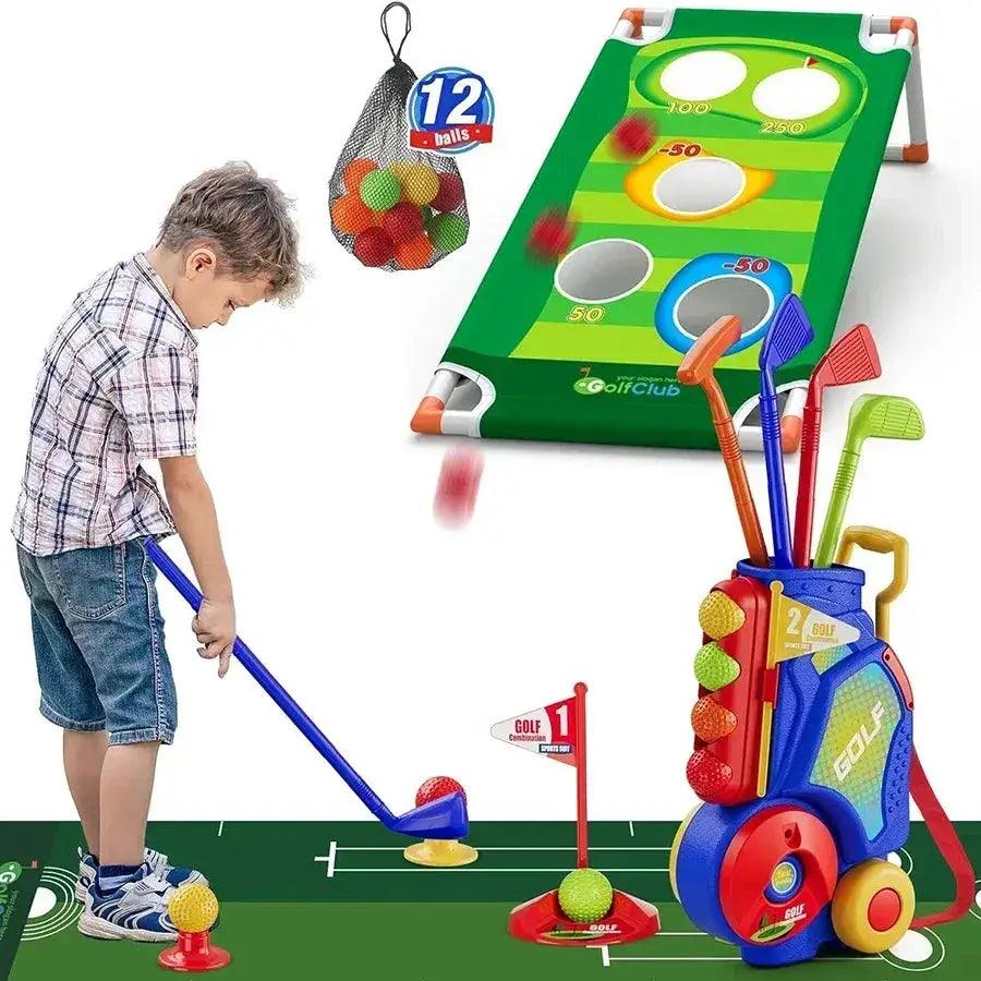  Plastic Golf Toy Set 14.5in Cart With Strap Blue -  ToylandEU™