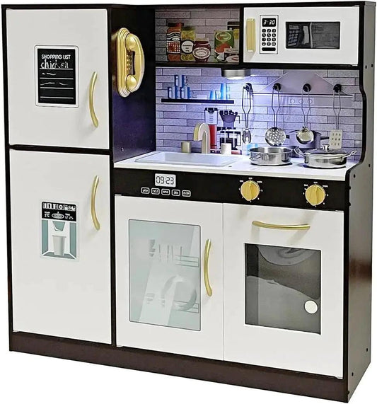 Wooden Play Kitchen Toy Set With Lights Oven Microwave -  ToylandEU™