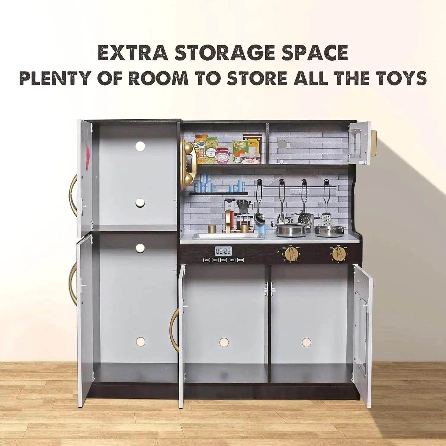  Wooden Play Kitchen Toy Set With Lights Oven Microwave -  ToylandEU™