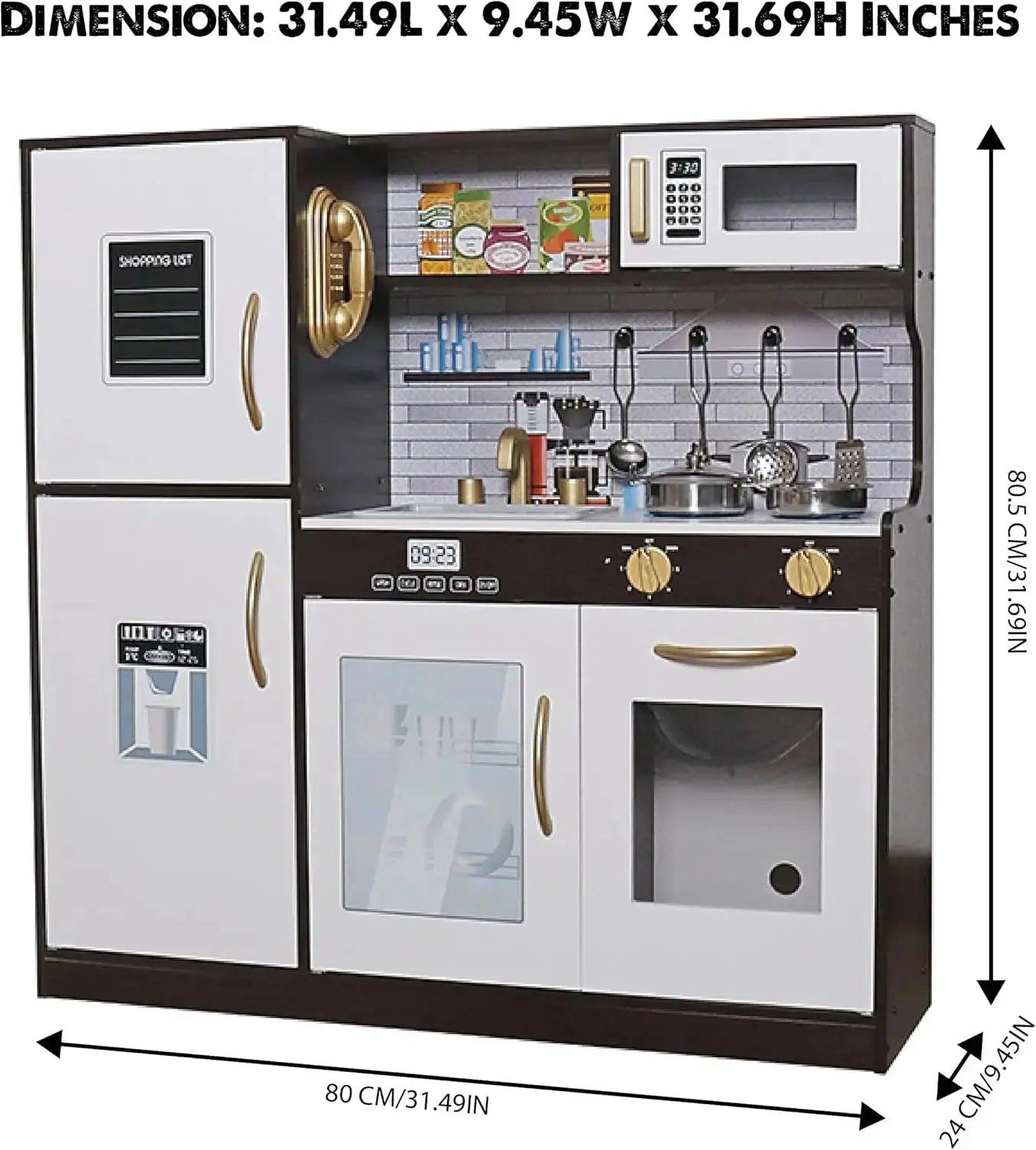  Wooden Play Kitchen Toy Set With Lights Oven Microwave -  ToylandEU™