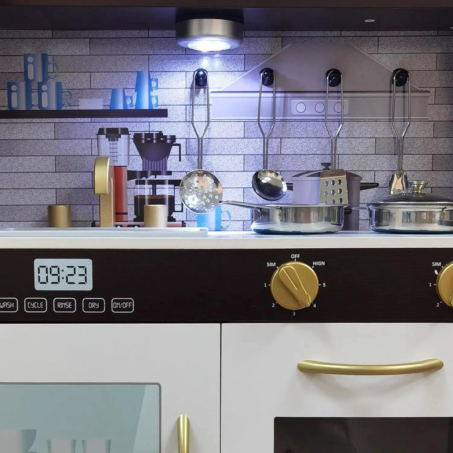  Wooden Play Kitchen Toy Set With Lights Oven Microwave -  ToylandEU™