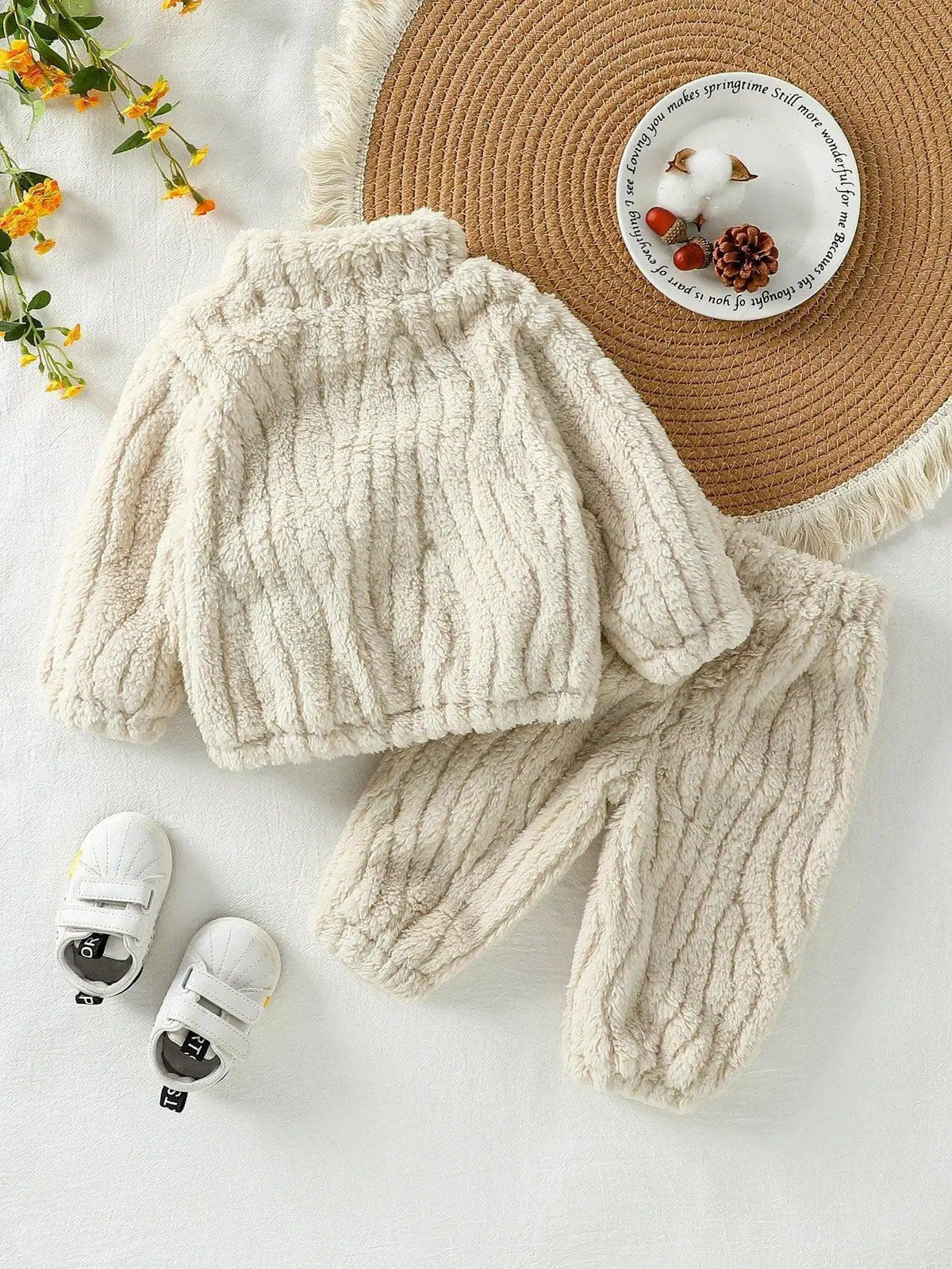  2025 New Casual Autumn /Winter Boys/Girls Long Sleeve Solid Warm Plush Sets For 1-3Y Zip-Up Coat Outfits Clothing Suit -  ToylandEU™