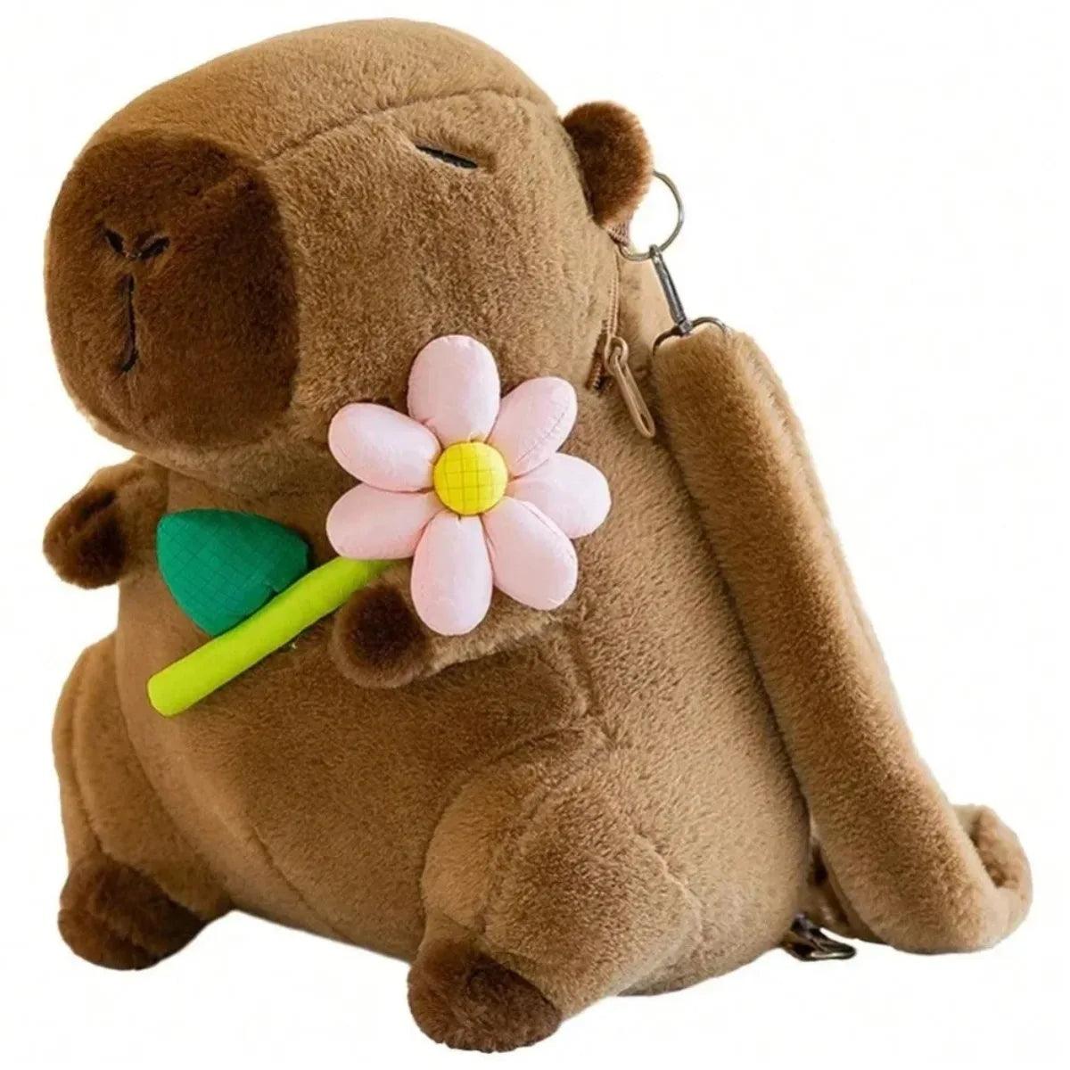  Cartoon Capybara Plush Backpack For Kids With Soft Fur 
