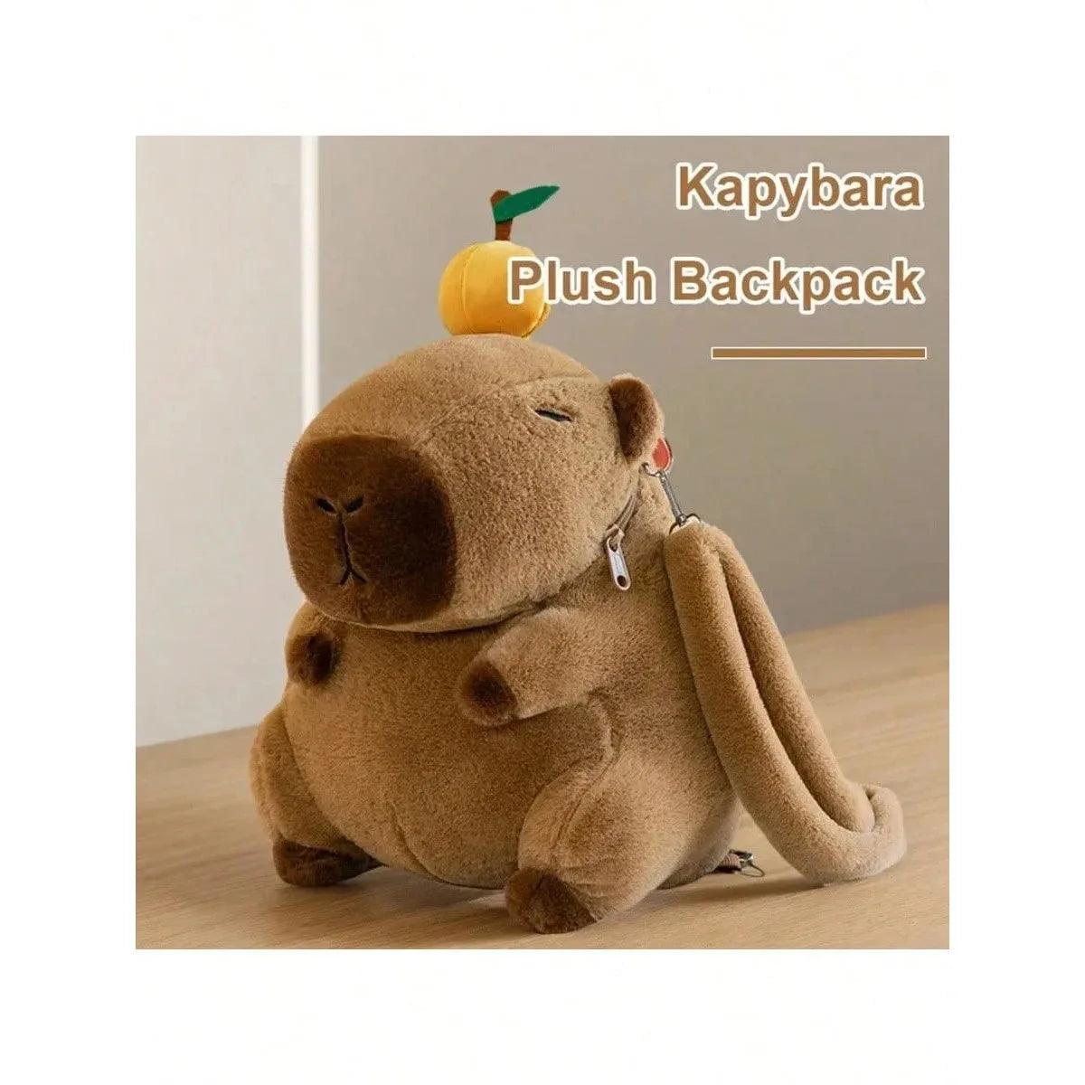  Cartoon Capybara Plush Backpack For Kids With Soft Fur 