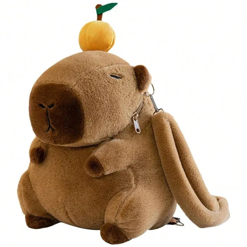  Cartoon Capybara Plush Backpack For Kids With Soft Fur 