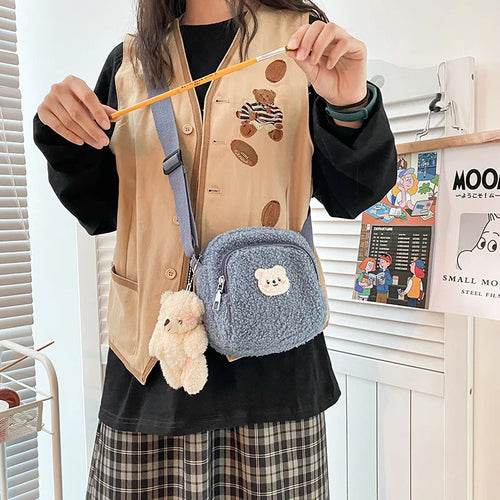 Plush Cute Bear Messenger Bag for Women - Adorable Cell Phone Holder - ToylandEU