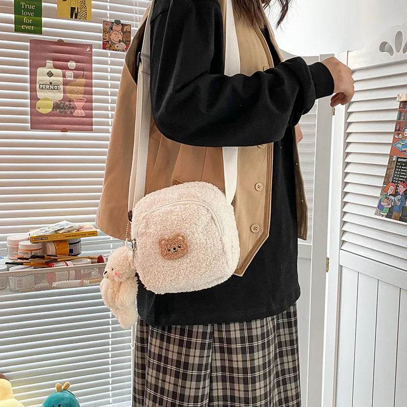 Plush Cute Bear Messenger Bag for Women - Adorable Cell Phone Holder - ToylandEU