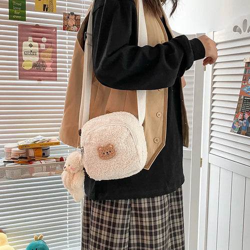 Plush Cute Bear Messenger Bag for Women - Adorable Cell Phone Holder - ToylandEU