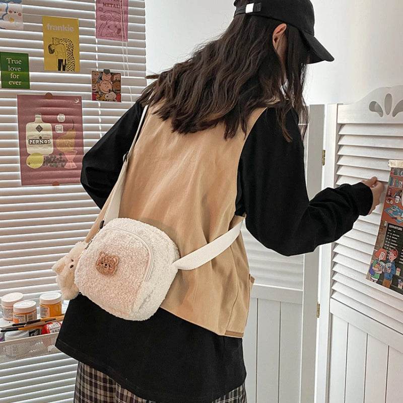 Plush Cute Bear Messenger Bag for Women - Adorable Cell Phone Holder - ToylandEU