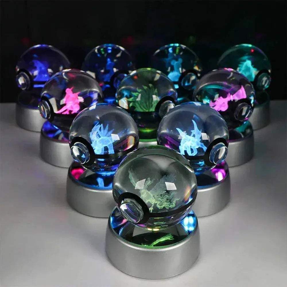 Pokemon 3D Crystal Ball Pikachu Gengar Eevee Mewtwo Anime Pokeball with Led Night Light Base - ToylandEU