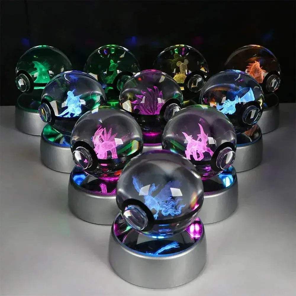 Pokemon 3D Crystal Ball Pikachu Gengar Eevee Mewtwo Anime Pokeball with Led Night Light Base - ToylandEU