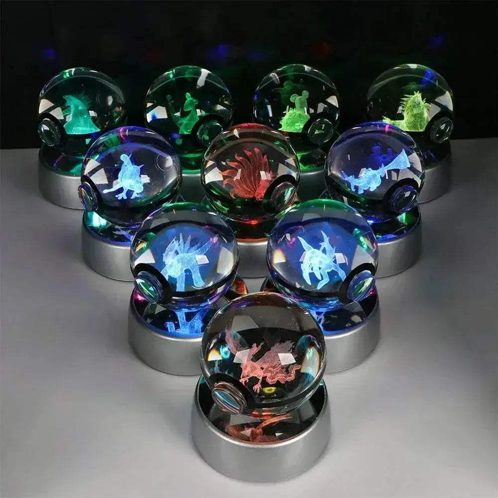 Pokemon 3D Crystal Ball Pikachu Gengar Eevee Mewtwo Anime Pokeball with Led Night Light Base - ToylandEU