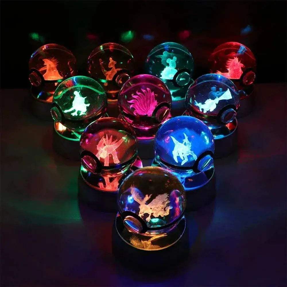 Pokemon 3D Crystal Ball Pikachu Gengar Eevee Mewtwo Anime Pokeball with Led Night Light Base - ToylandEU