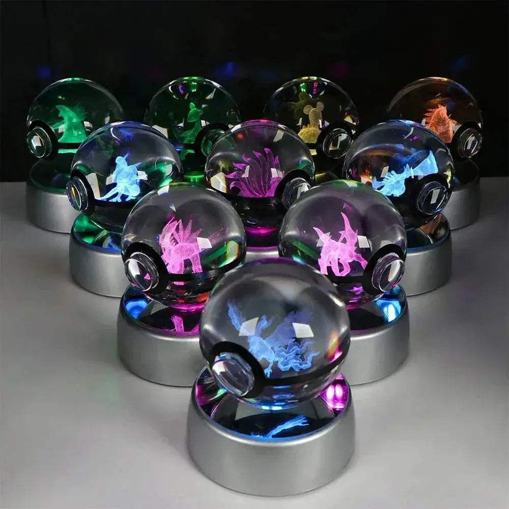 Pokemon 3D Crystal Ball Pikachu Gengar Eevee Mewtwo Anime Pokeball with Led Night Light Base - ToylandEU