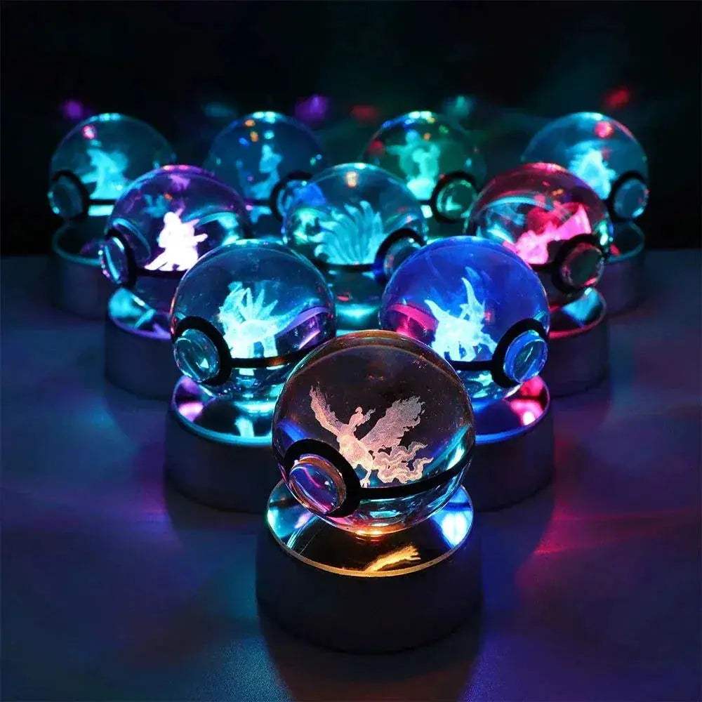Pokemon 3D Crystal Ball Pikachu Gengar Eevee Mewtwo Anime Pokeball with Led Night Light Base - ToylandEU