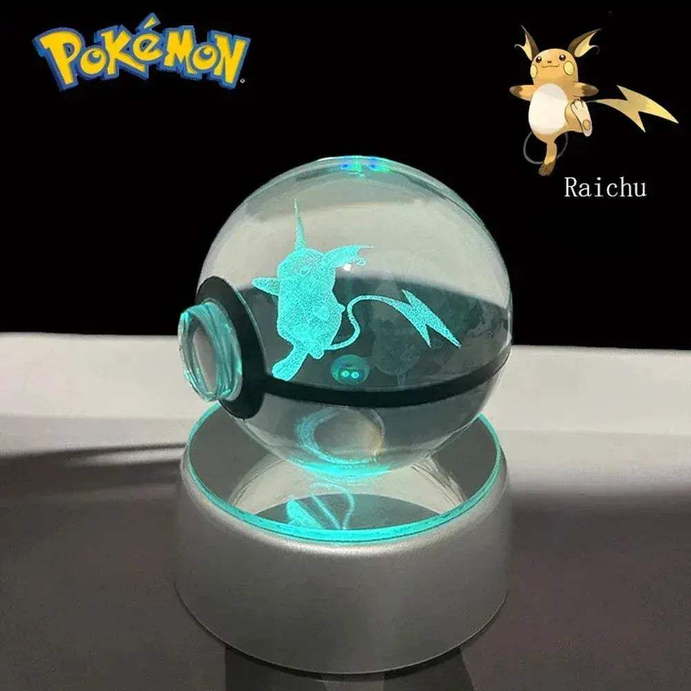 Pokemon 3D Crystal Ball Pikachu Gengar Eevee Mewtwo Anime Pokeball with Led Night Light Base - ToylandEU