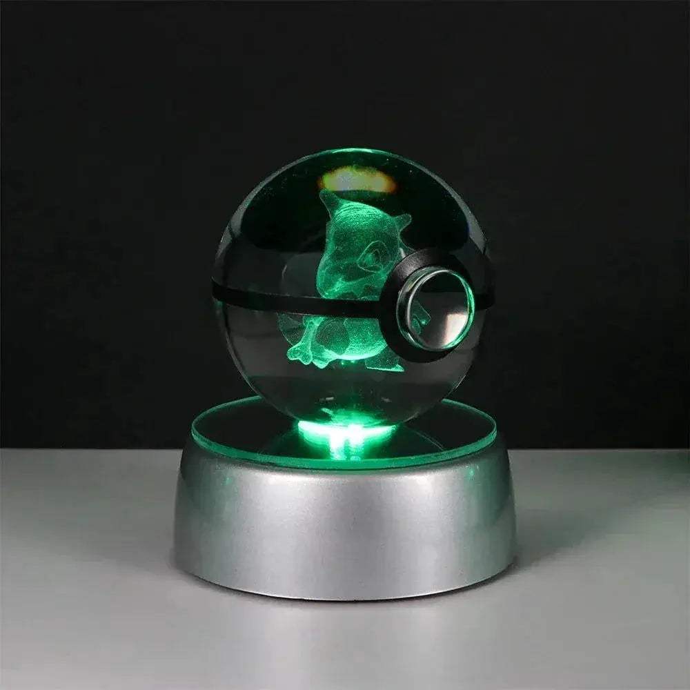 Pokemon 3D Crystal Ball Pikachu Gengar Eevee Mewtwo Anime Pokeball with Led Night Light Base - ToylandEU