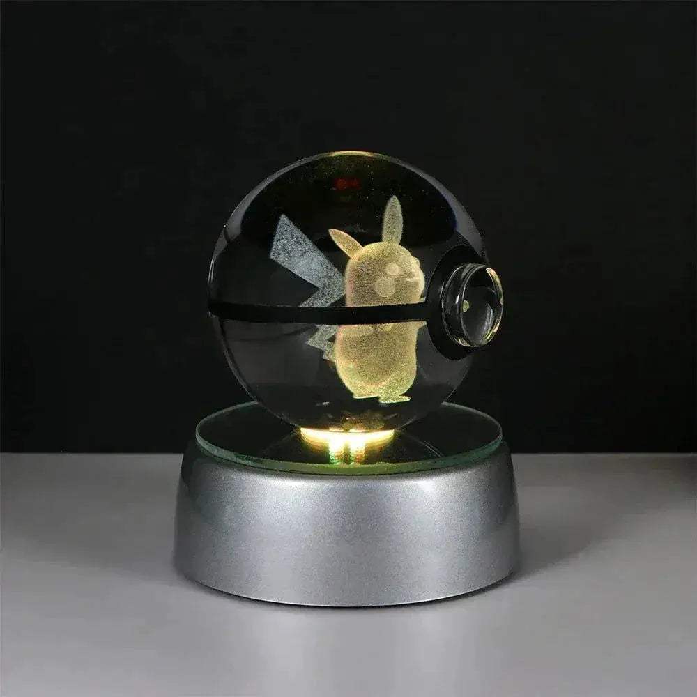 Pokemon 3D Crystal Ball Pikachu Gengar Eevee Mewtwo Anime Pokeball with Led Night Light Base - ToylandEU