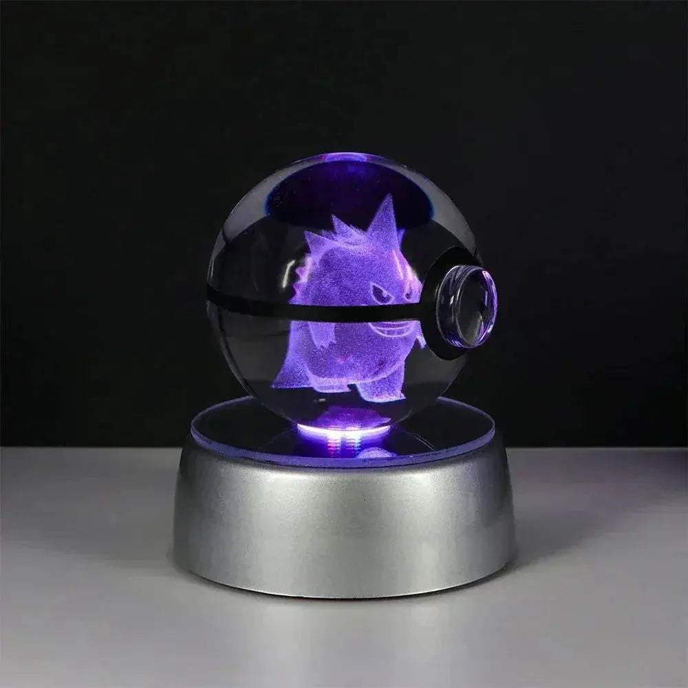 Pokemon 3D Crystal Ball Pikachu Gengar Eevee Mewtwo Anime Pokeball with Led Night Light Base - ToylandEU