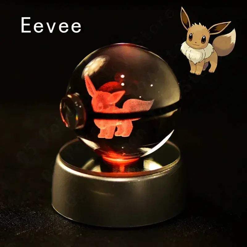 Pokemon 3D Crystal Ball Pokeballs with LED Light Base, Kids Anime Toy Gifts - ToylandEU