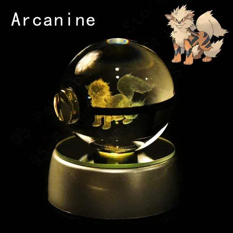 Pokemon 3D Crystal Ball Pokeballs with LED Light Base, Kids Anime Toy Gifts - ToylandEU