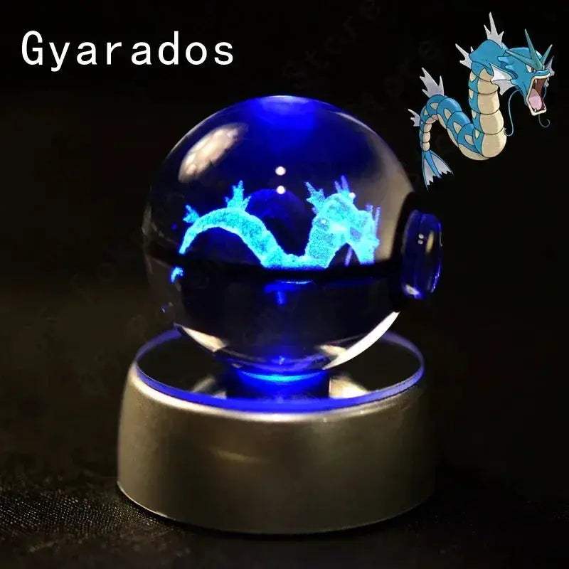 Pokemon 3D Crystal Ball Pokeballs with LED Light Base, Kids Anime Toy Gifts - ToylandEU