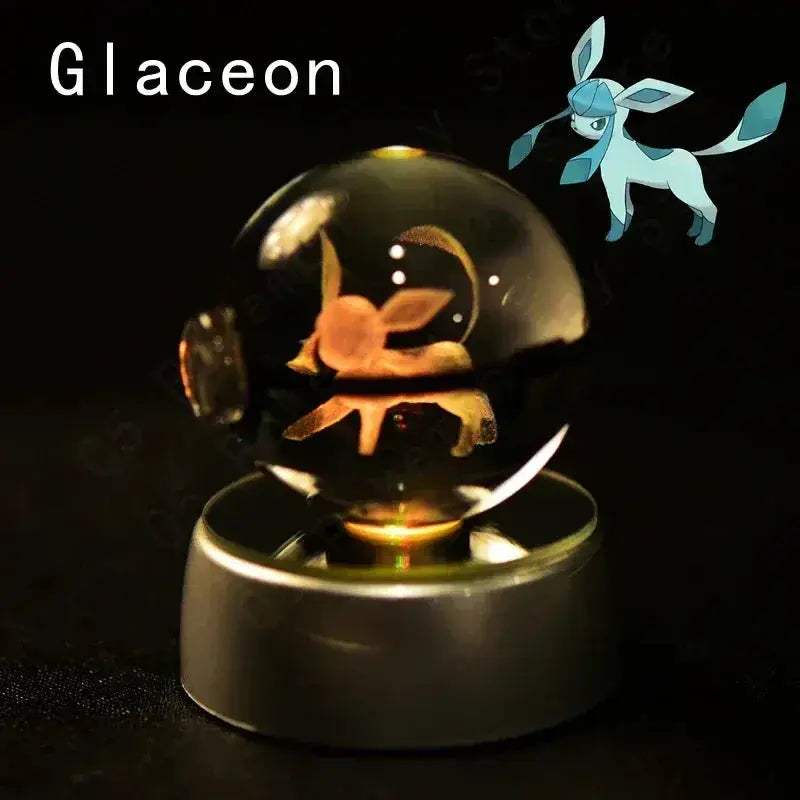 Pokemon 3D Crystal Ball Pokeballs with LED Light Base, Kids Anime Toy Gifts - ToylandEU