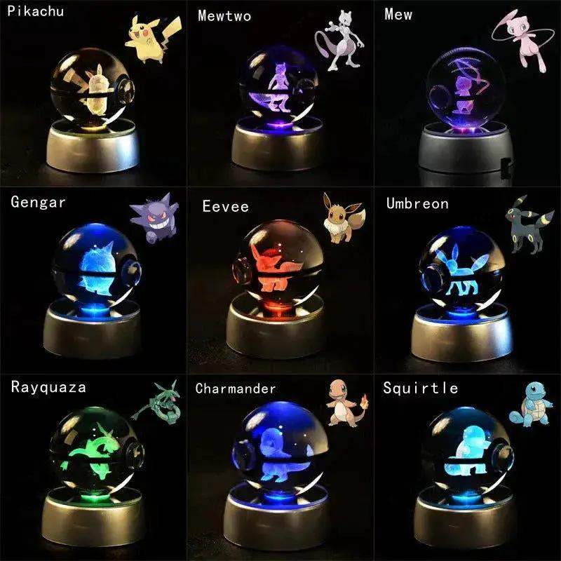Pokemon 3D Crystal Pokeball with LED Light Base, Kids Anime Toy Gifts 2 in - ToylandEU