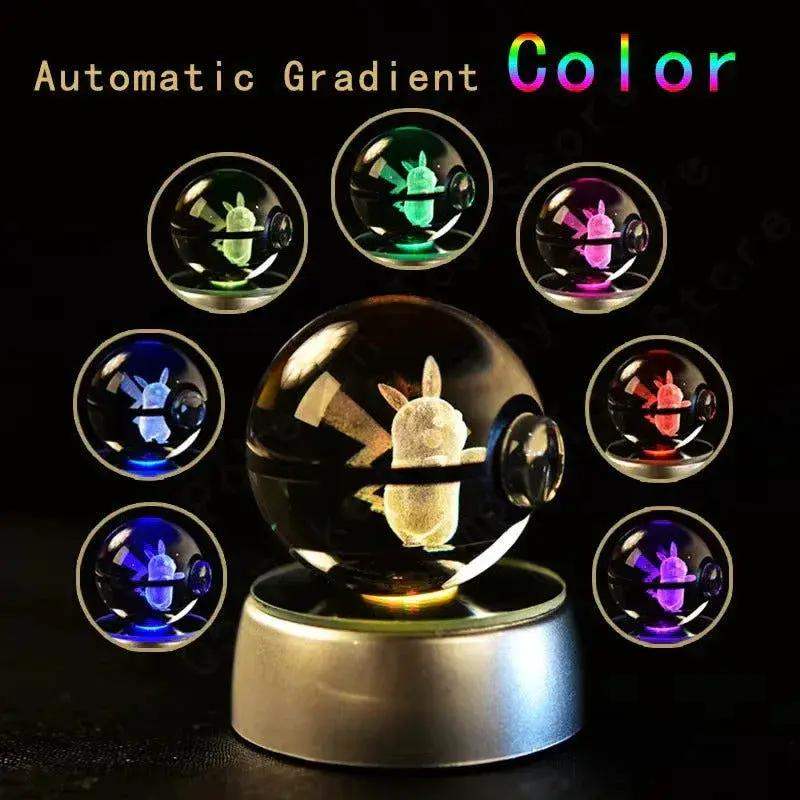 Pokemon 3D Crystal Pokeball with LED Light Base, Kids Anime Toy Gifts 2 in - ToylandEU