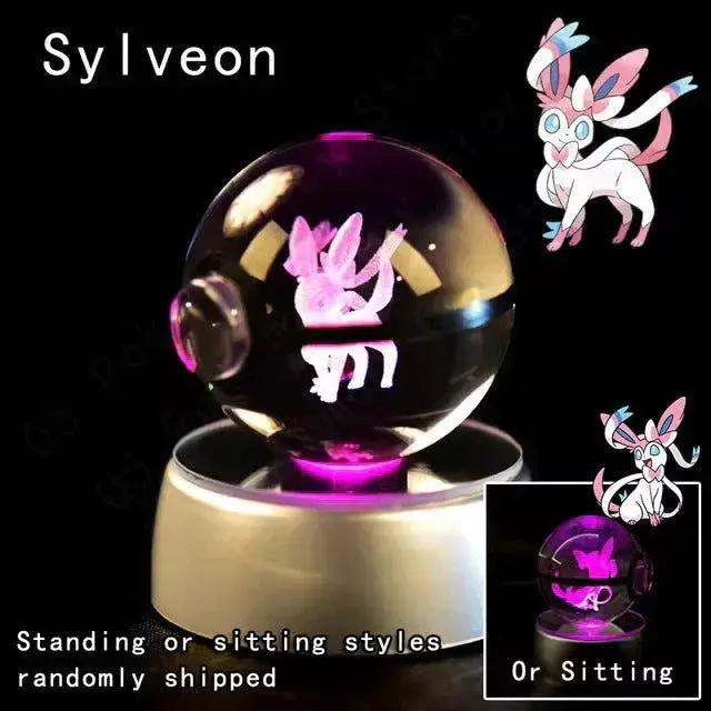 Pokemon 3D Crystal Pokeball with LED Light Base, Kids Anime Toy Gifts 2 in - ToylandEU