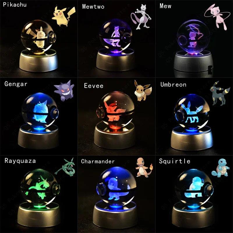 Pokemon Crystal Ball Pokeballs Led Base Display