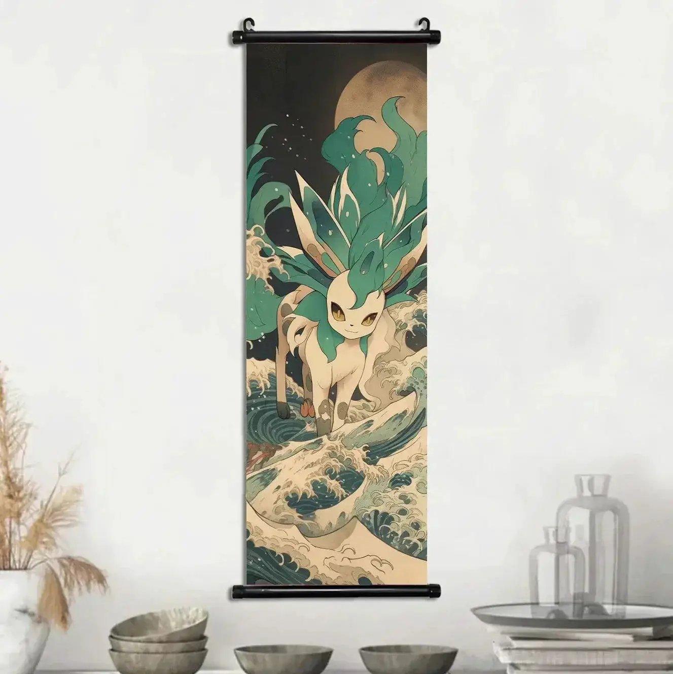  Pokemon Scroll Wall Art, Anime Posters Pikachu Eevee Modern Room Decoration Charizard Canvas Hanging Scrolls Wall Prints -  ToylandEU™
