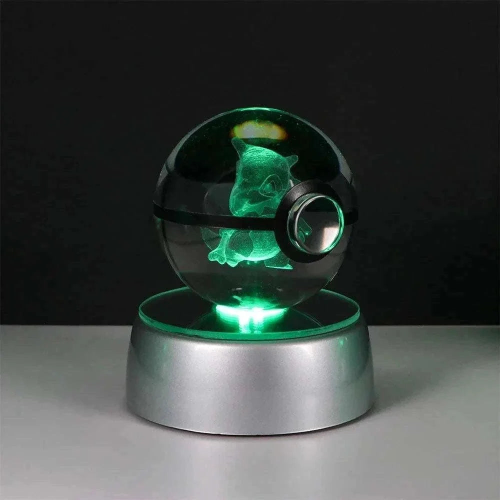 Pokemon 3D Crystal Ball Pikachu Gengar Eevee Mewtwo Anime Pokeball with Led Night Light Base