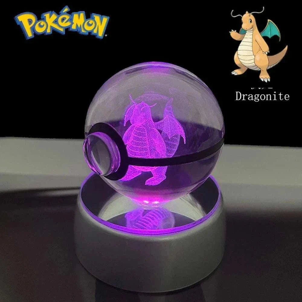 Pokemon 3D Crystal Ball Pikachu Gengar Eevee Mewtwo Anime Pokeball with Led Night Light Base