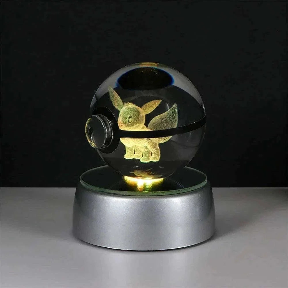 Pokemon 3D Crystal Ball Pikachu Gengar Eevee Mewtwo Anime Pokeball with Led Night Light Base