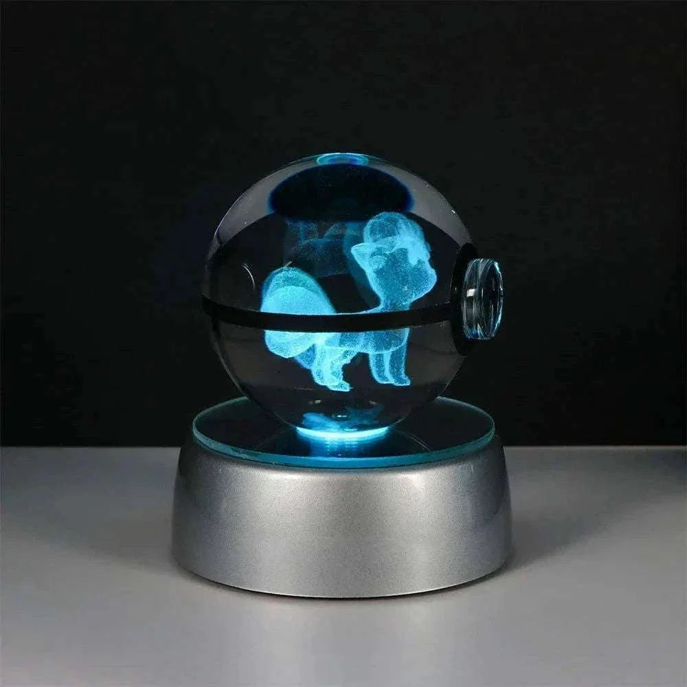Pokemon 3D Crystal Ball Pikachu Gengar Eevee Mewtwo Anime Pokeball with Led Night Light Base