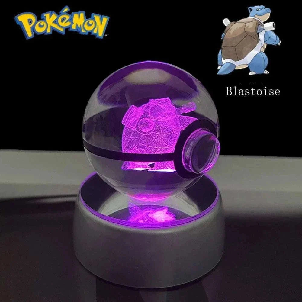 Pokemon 3D Crystal Ball Pikachu Gengar Eevee Mewtwo Anime Pokeball with Led Night Light Base