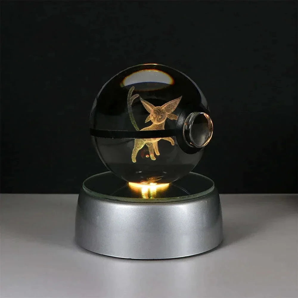 Pokemon 3D Crystal Ball Pikachu Gengar Eevee Mewtwo Anime Pokeball with Led Night Light Base