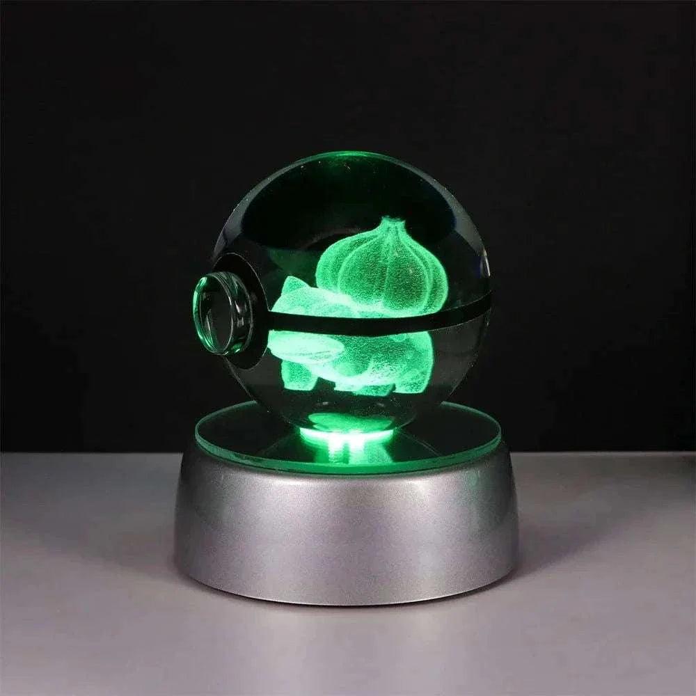 Pokemon 3D Crystal Ball Pikachu Gengar Eevee Mewtwo Anime Pokeball with Led Night Light Base