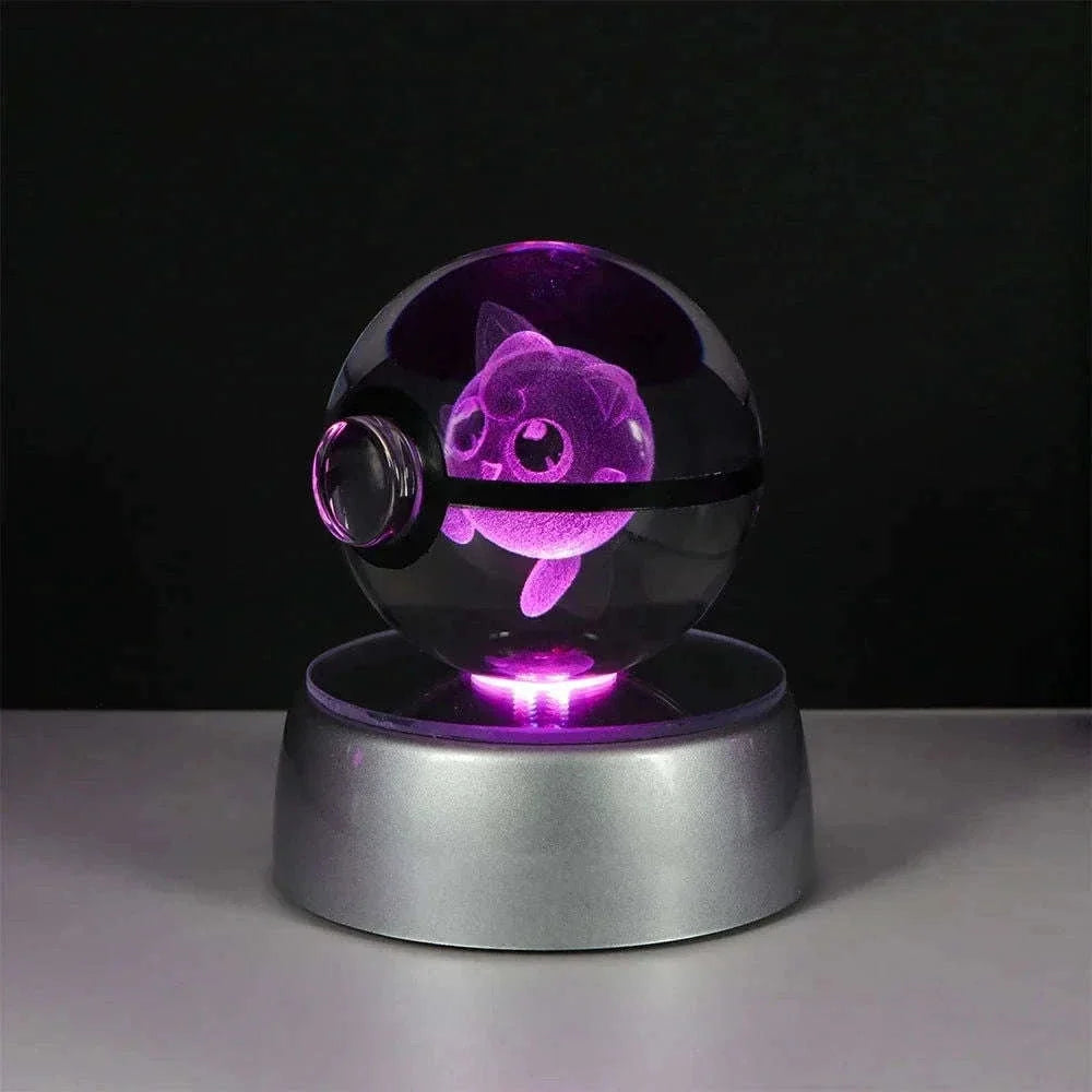 Pokemon 3D Crystal Ball Pikachu Gengar Eevee Mewtwo Anime Pokeball with Led Night Light Base