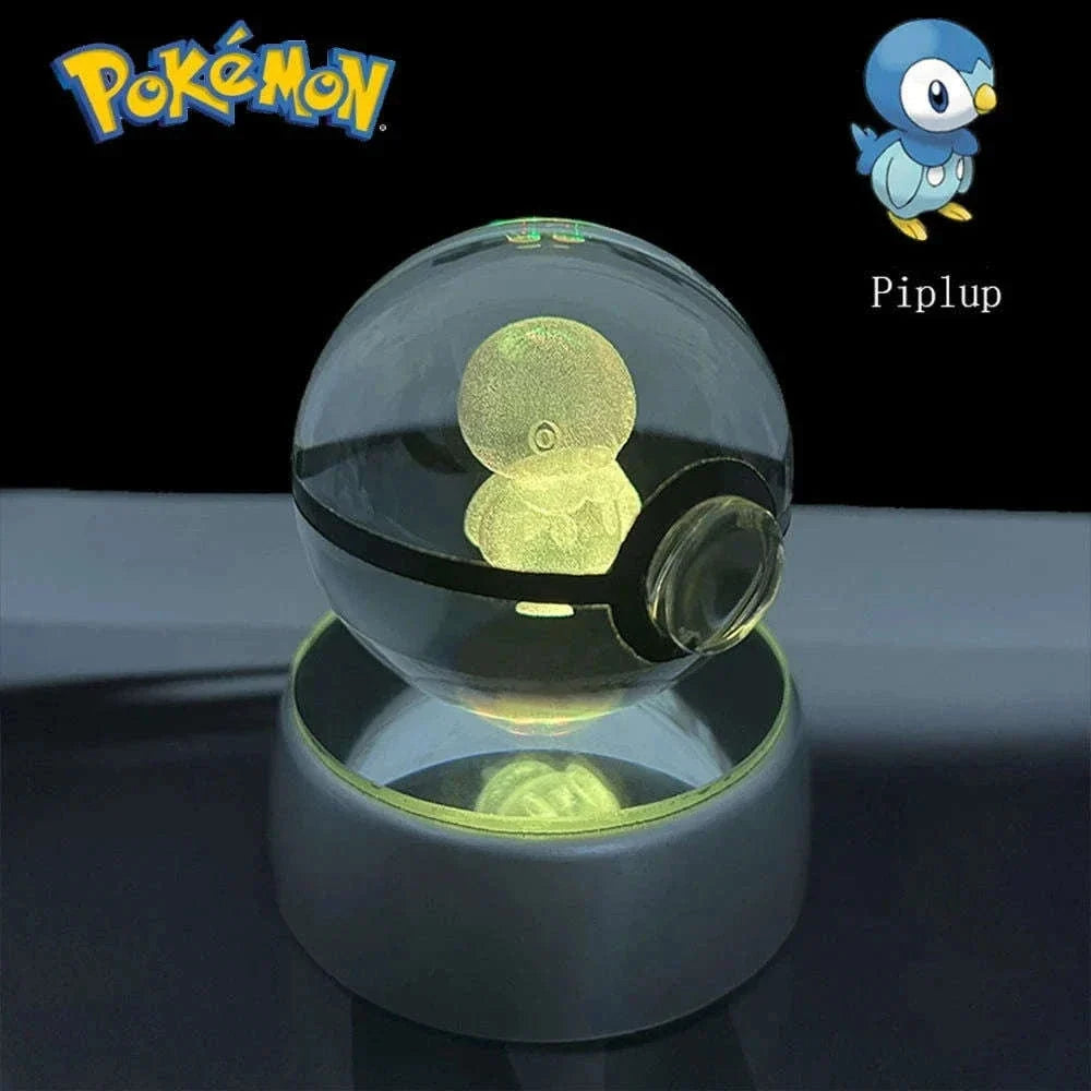 Pokemon 3D Crystal Ball Pikachu Gengar Eevee Mewtwo Anime Pokeball with Led Night Light Base